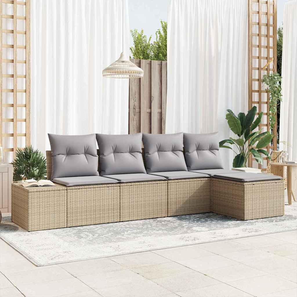 Garten-Sofa-Set mit Kissen 5 pcs Beige und Hellgrau